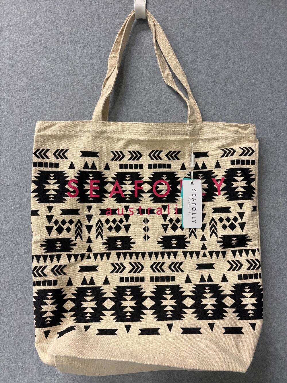 NEW! Seafolly Australia Aztec Canvas Tote Bag Black Beach Travel Carryall NWT - Picture 1 of 5